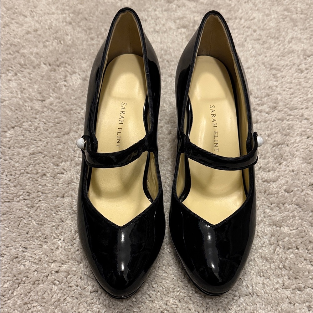 Sarah Flint Black Patent Mary Jane Heels-NWOT
